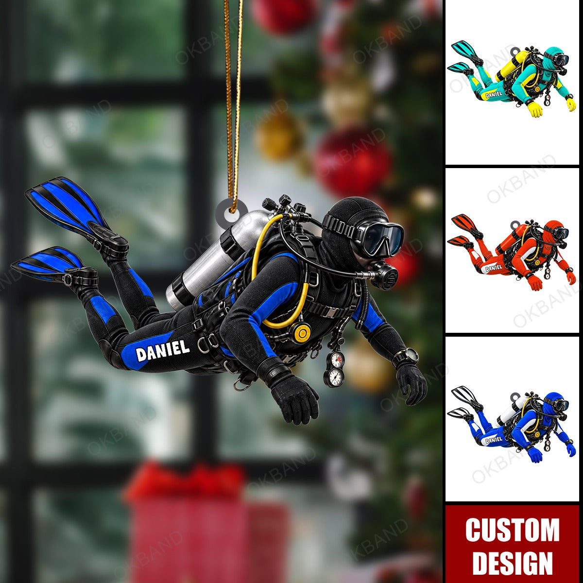 Personalized Scuba Diver Christmas Ornament, Custom Diving Gift
