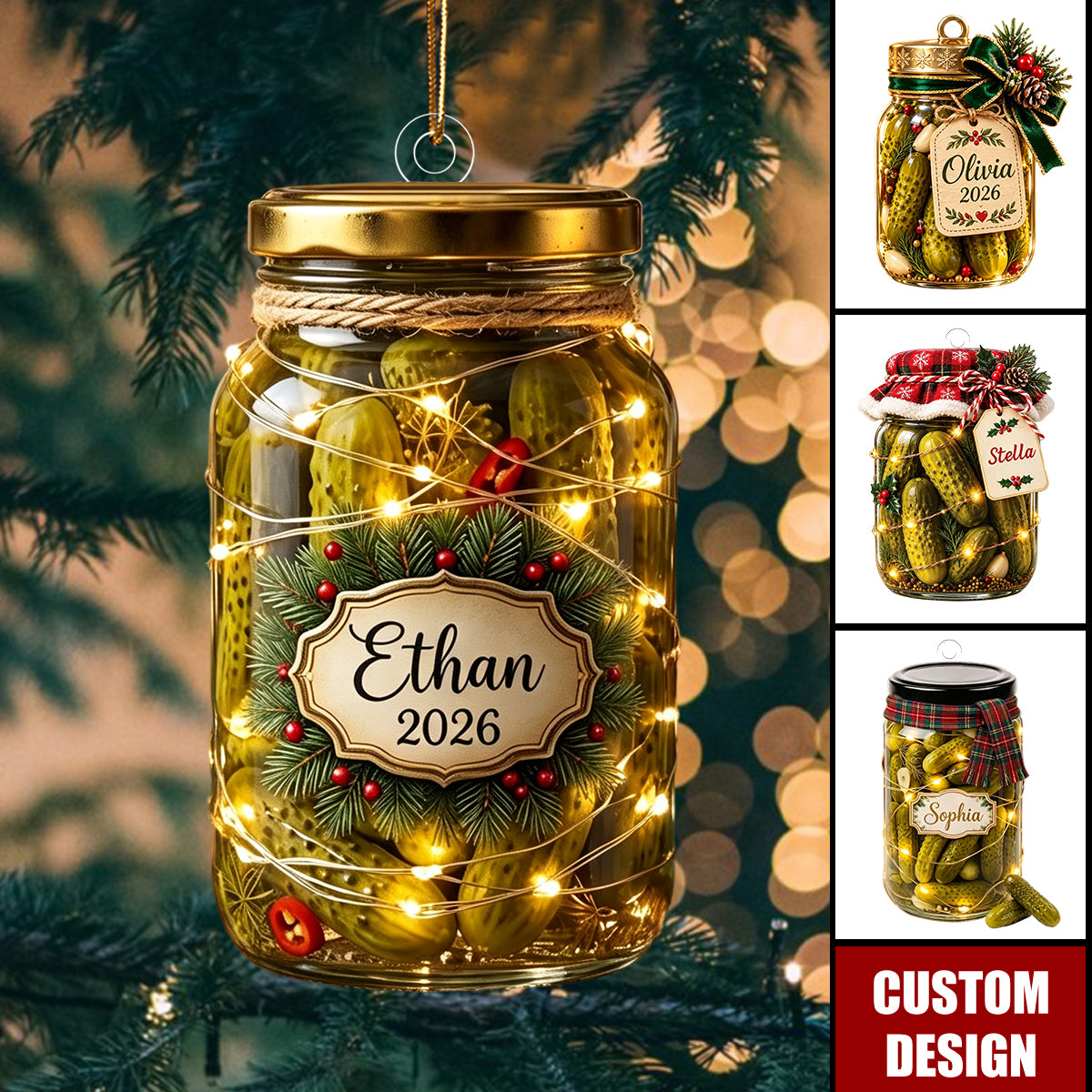 Personalized Christmas Pickle Jar Acrylic Ornament