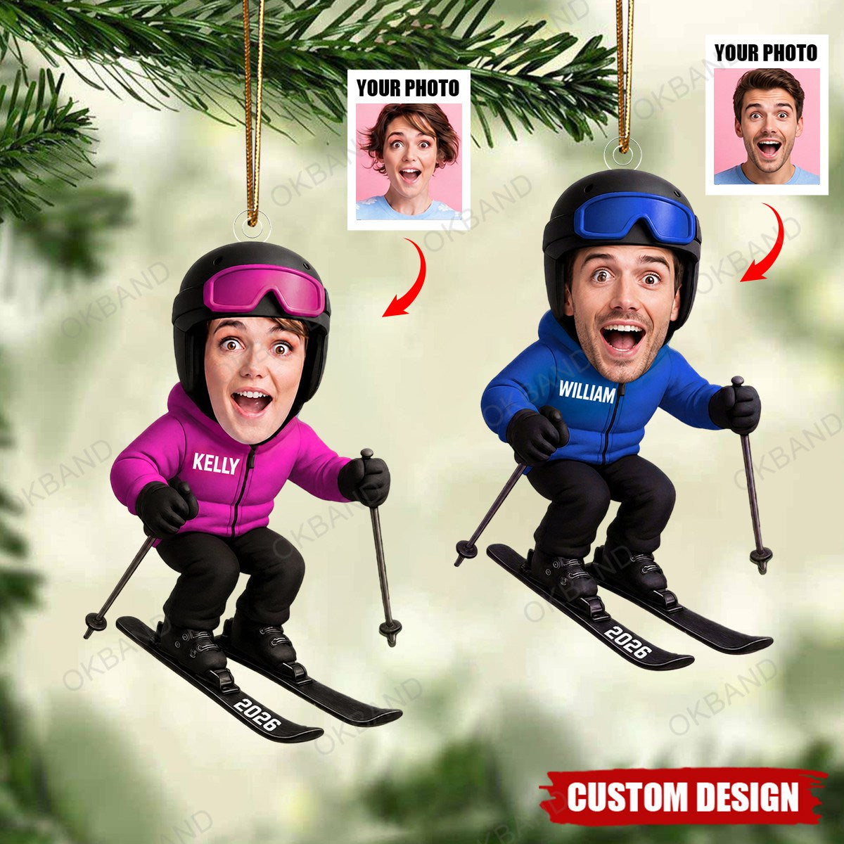 Personalized Skiing Ornament - Gift For Skier