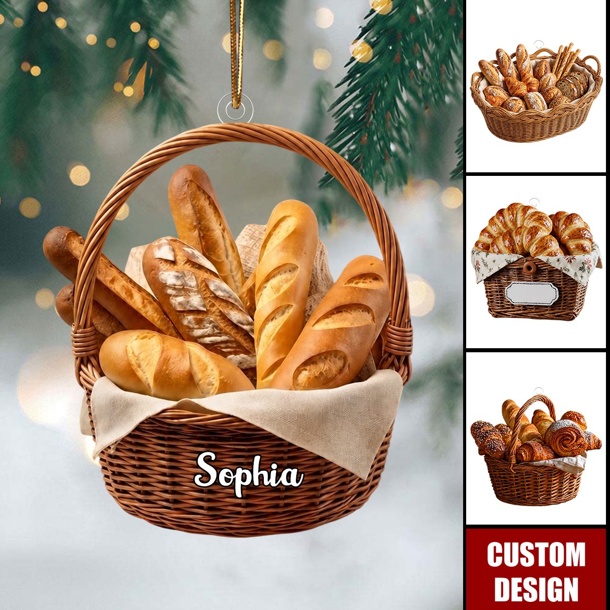 Personalized French Bakery Bread Basket Ornament