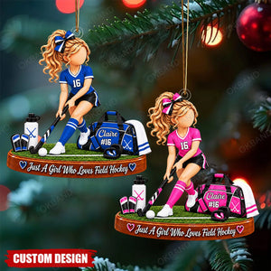 Personalized Field Hockey Girl Ornament, Just A Girl Who Loves Hockey Ornament