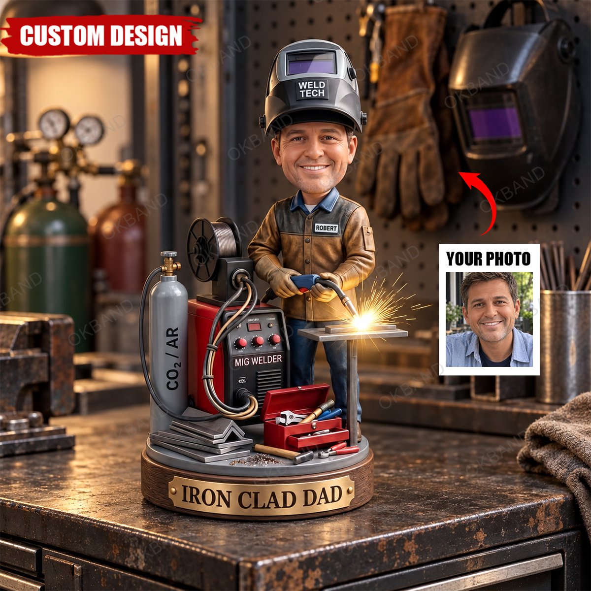 Personalized Welder Acrylic Plaque, Photo Welder Figurine