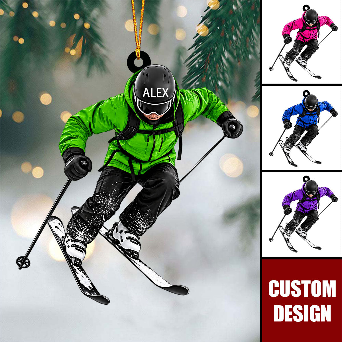 Personalized Ski Ornament,  Skier Skiing Gift
