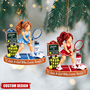 Personalized Tennis Girl Acrylic Christmas Ornament, Tennis Lover Gift
