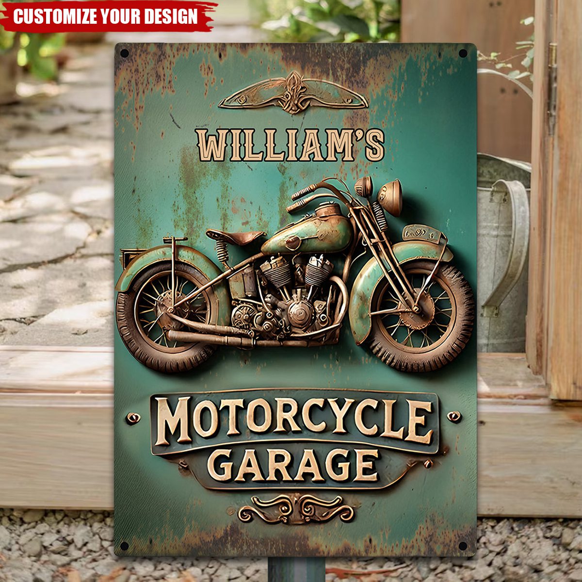 Motorcycle Garage - Personalized Biker Rectangle Metal Sign