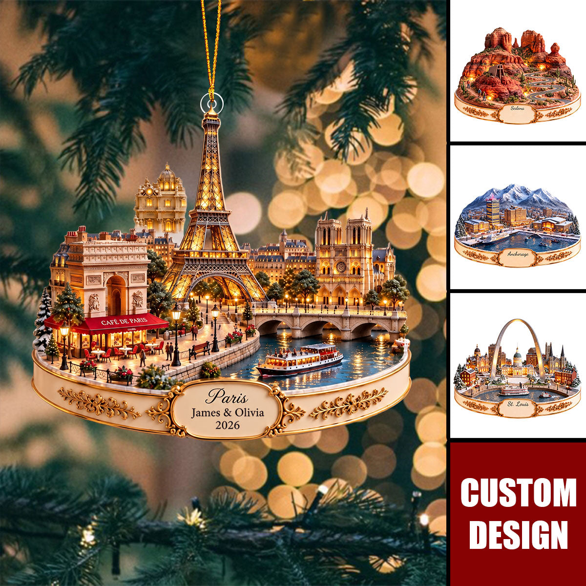 Personalized World Landmark Christmas Ornament - New Release