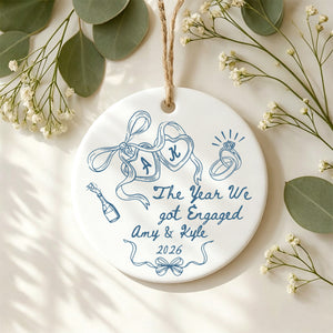 Personalized Engagement Ornament, The Year We Got Engaged Ceramic Keepsake, Custom Couple Ornament with Names and Year, Bride to Be Gift
