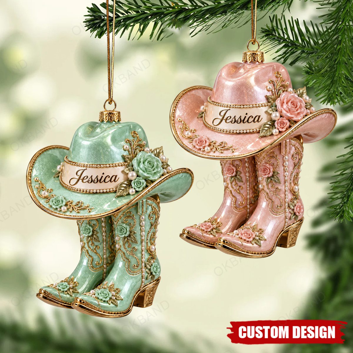 Personalized Cowgirl Boots Ornament , Custom Western Christmas Ornament