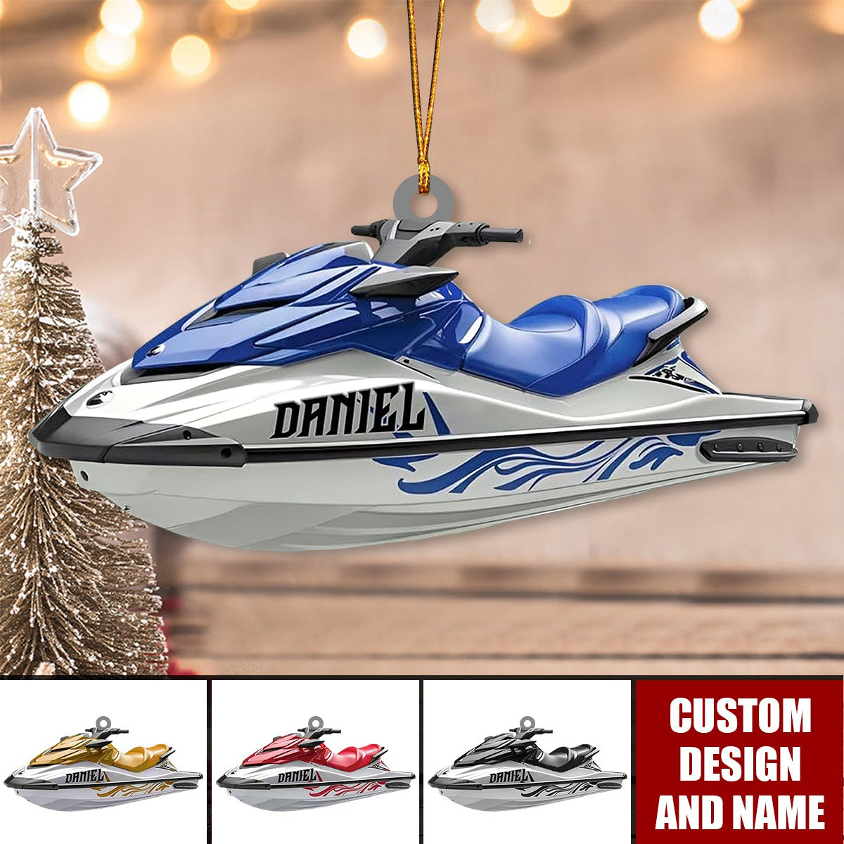 Personalized Jet Boat Ski Christmas Ornament, Skiing Jet Boat Christmas Tree Ornament