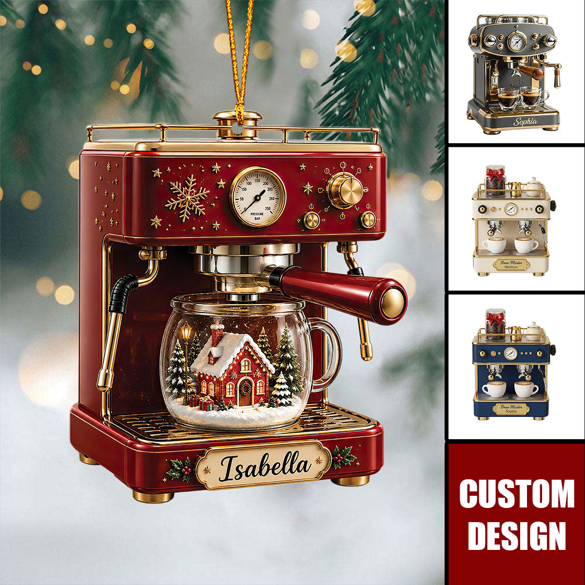 Personalized Coffee Maker Ornament - Gift For Coffee Lovers