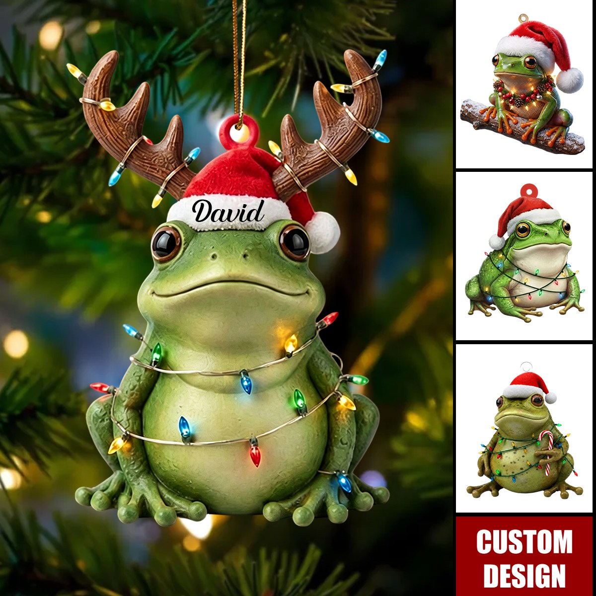 Personalized Frog Christmas 2D Ornament, Gifts For Frog Lovers