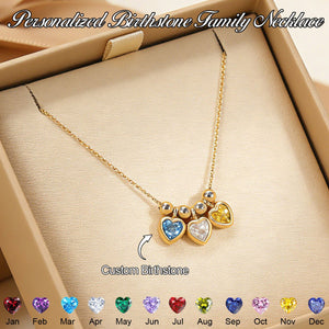 Personalized Heart Birthstone Family Necklace- Gift For Her