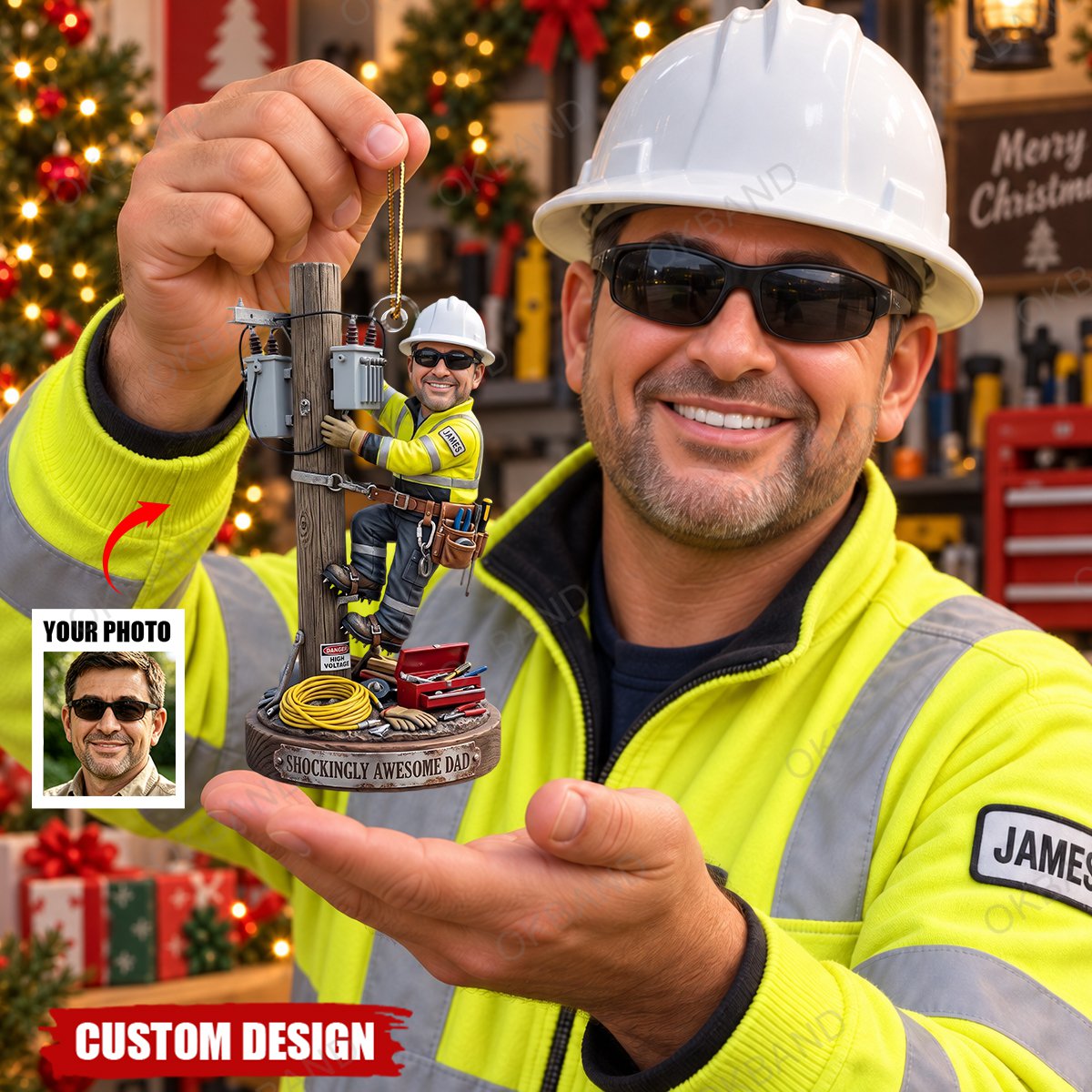 Personalized Lineman Dad Acrylic Ornament, Maintenance Worker , Electrician Award, Lineman Gift