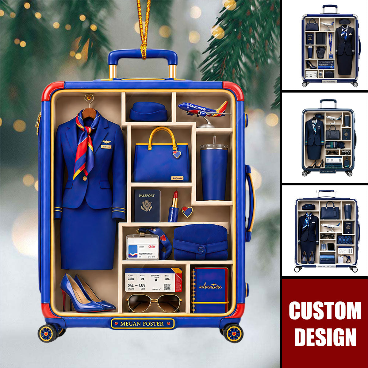 Personalized Alaska Airlines Flight Attendant Ornament, Cabin Crew Christmas Gift