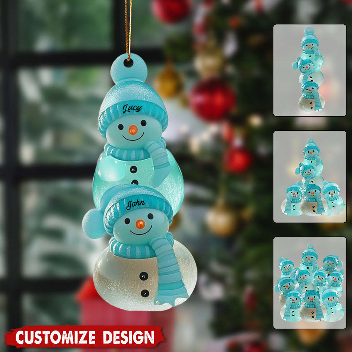 Merry Christmas Snowman Family - Personalized Family Ornament