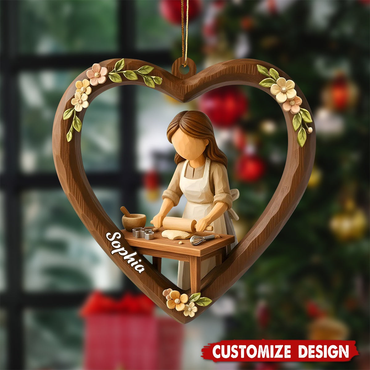 Personalized Girl and Baking Heart Christmas Ornament