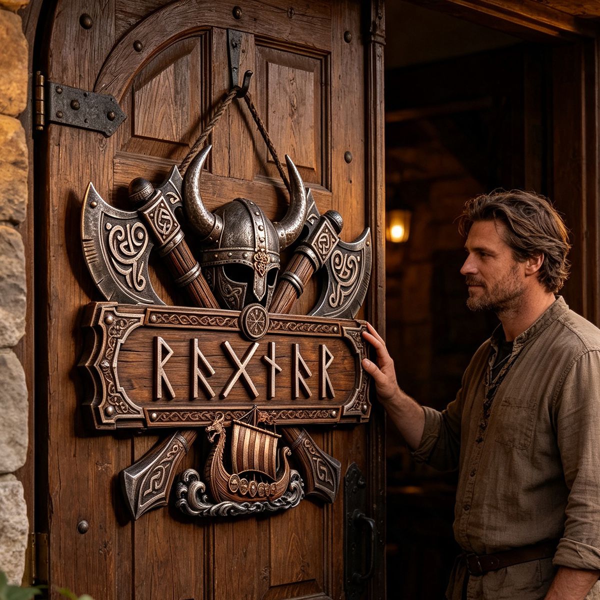 Viking Style Wooden Sign - Personalized Gifts For Warriors