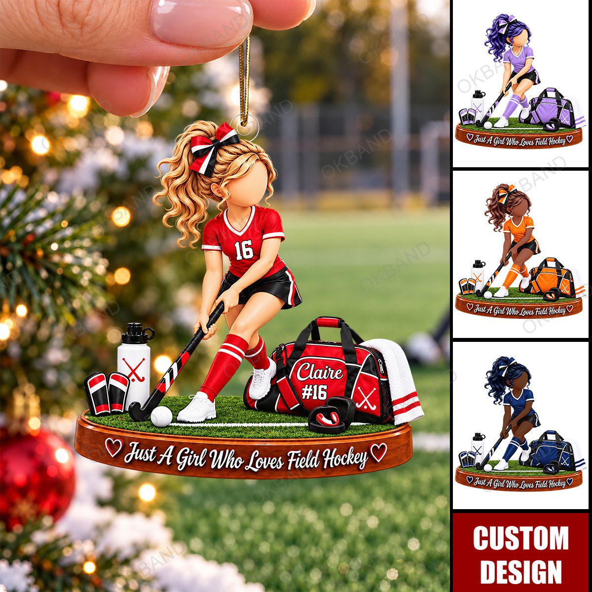 Personalized Field Hockey Girl Ornament, Just A Girl Who Loves Hockey Ornament