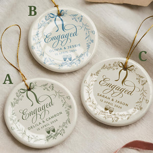 Personalized Ceramic Engaged Christmas Ornament, Custom Engagement Gift for New Couples