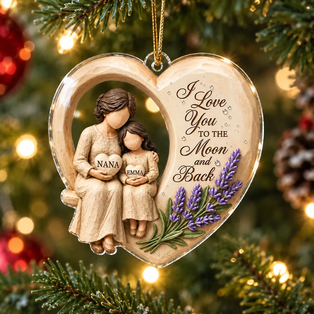 Grandma Loves to the Moon and Back - Personalized Acrylic Ornament - Christmas Gift for Granddaughter Grandson