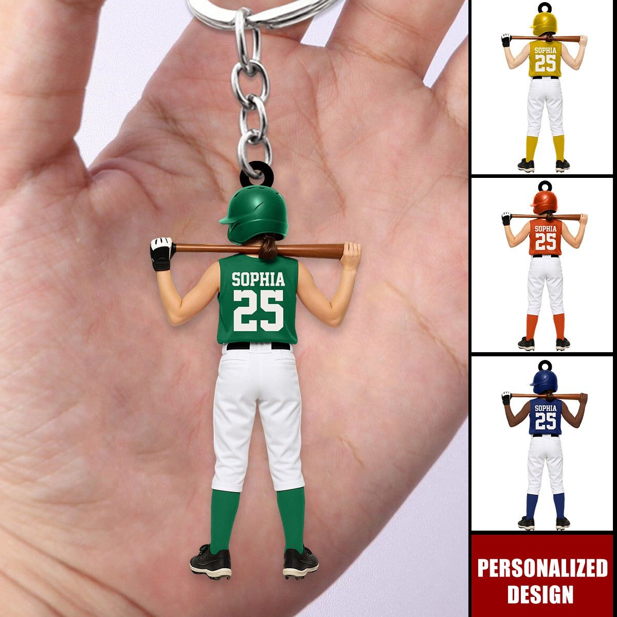 Personalized Kid Softball Player Keychain Gift for Softball Player
