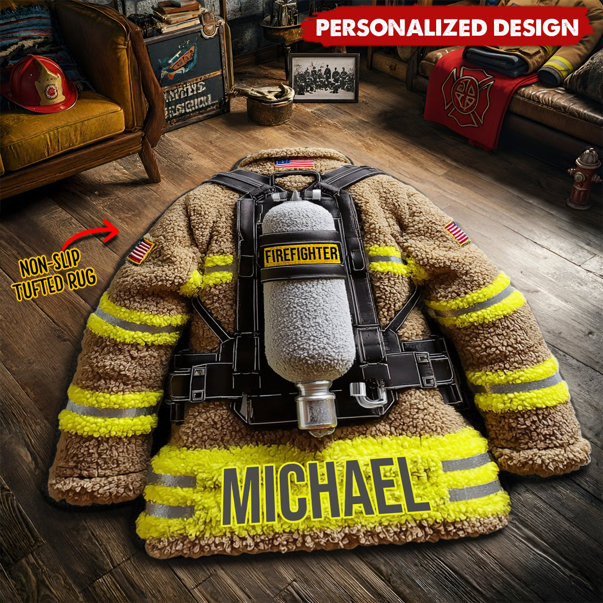Proud Firefighter-Personalized Firefighter Doormat/ Rug
