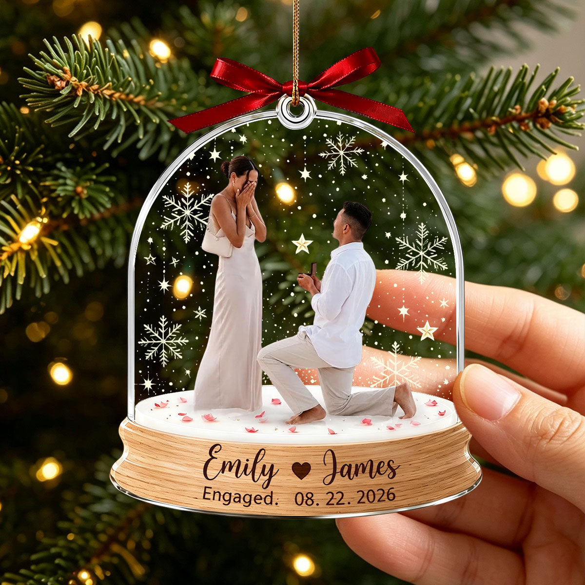 Engagement Christmas Ornament, Custom Photo Proposal Snowglobe Acrylic Ornament, First Christmas Engaged Gift, Couple Keepsake
