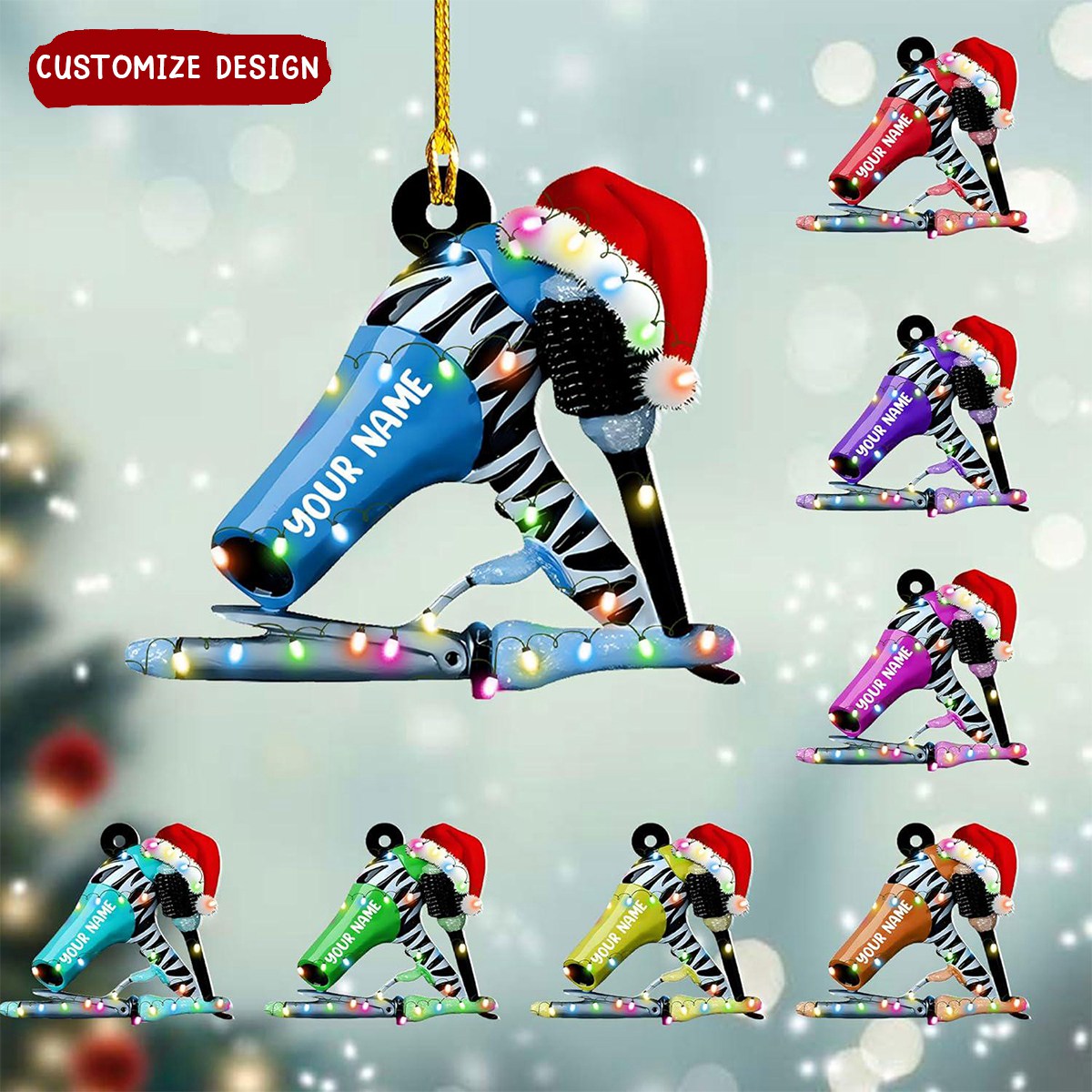 Personalized Blow dryer Set Acrylic Christmas Ornament Gift For Hairdresser