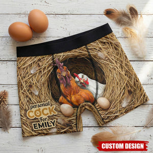 Couple Bold Rooster & His Possessive Hen Men Boxer, Personalized Gifts For Him
