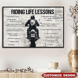 Personalized Motivational Quote Riding Life Lessons Poster - Gift For Biker