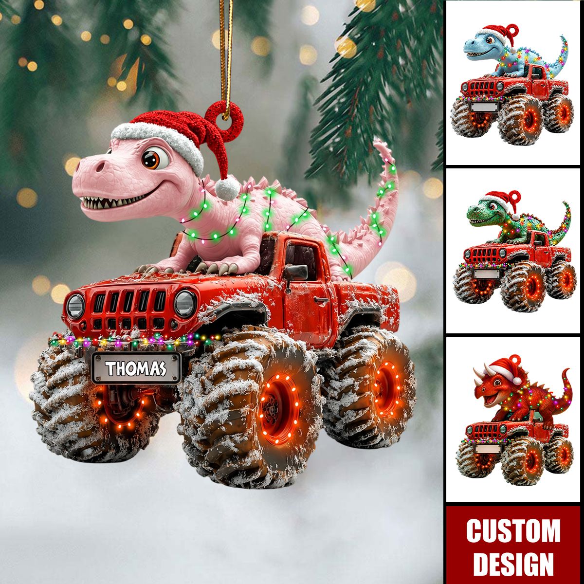 Personalized Dinosaur Christmas Ornament, Monster Truck Ornament,Christmas Gift For Child
