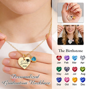 Personalized Graduation Birthstone Heart Necklace