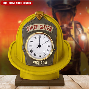 Firefighter Helmet Desk Clock Plaque - Personalized Gifts For Firefighter