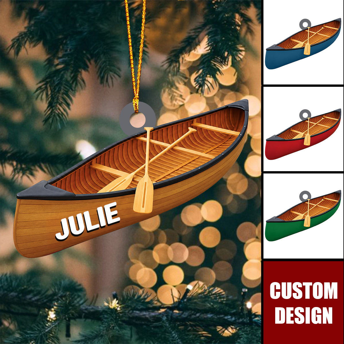 Personalized Canoe Nautical Ornament Christmas Tree Hanging Decor - Canoe Paddle Boat Gift For Water Sports Enthusiasts