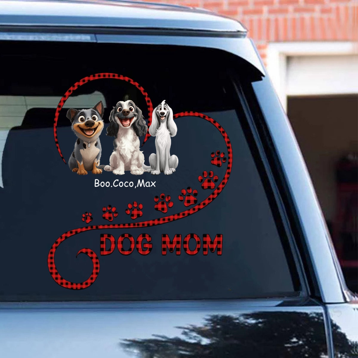 Cute Sitting Dog In Heart Personalized Decal - Gift For Dog Mom