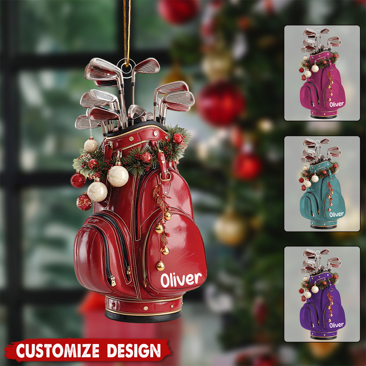 Personalized Golf Bag Christmas Ornament: Custom Name