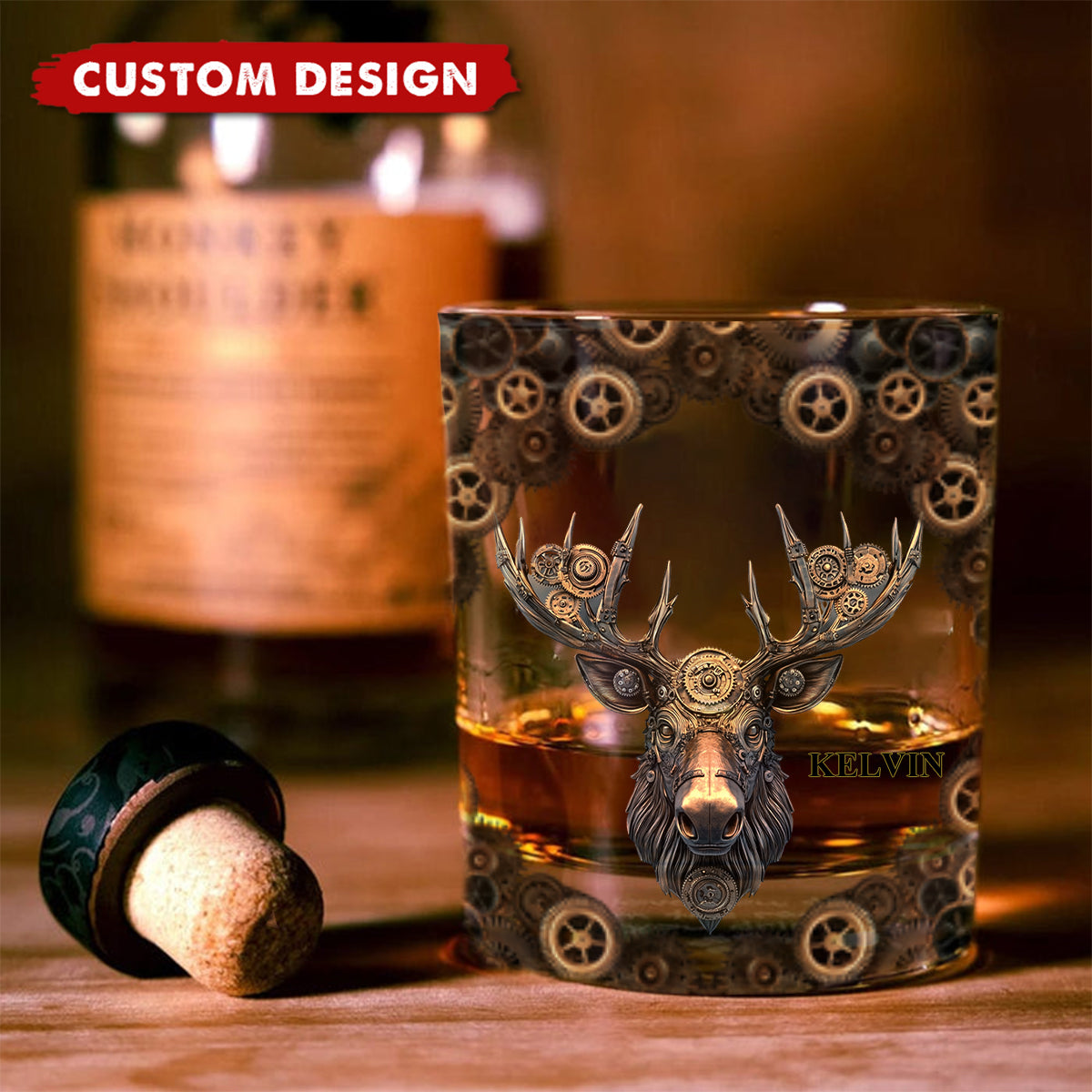 Mechanical Gear Creature - Personalized Hunting Whiskey Glass