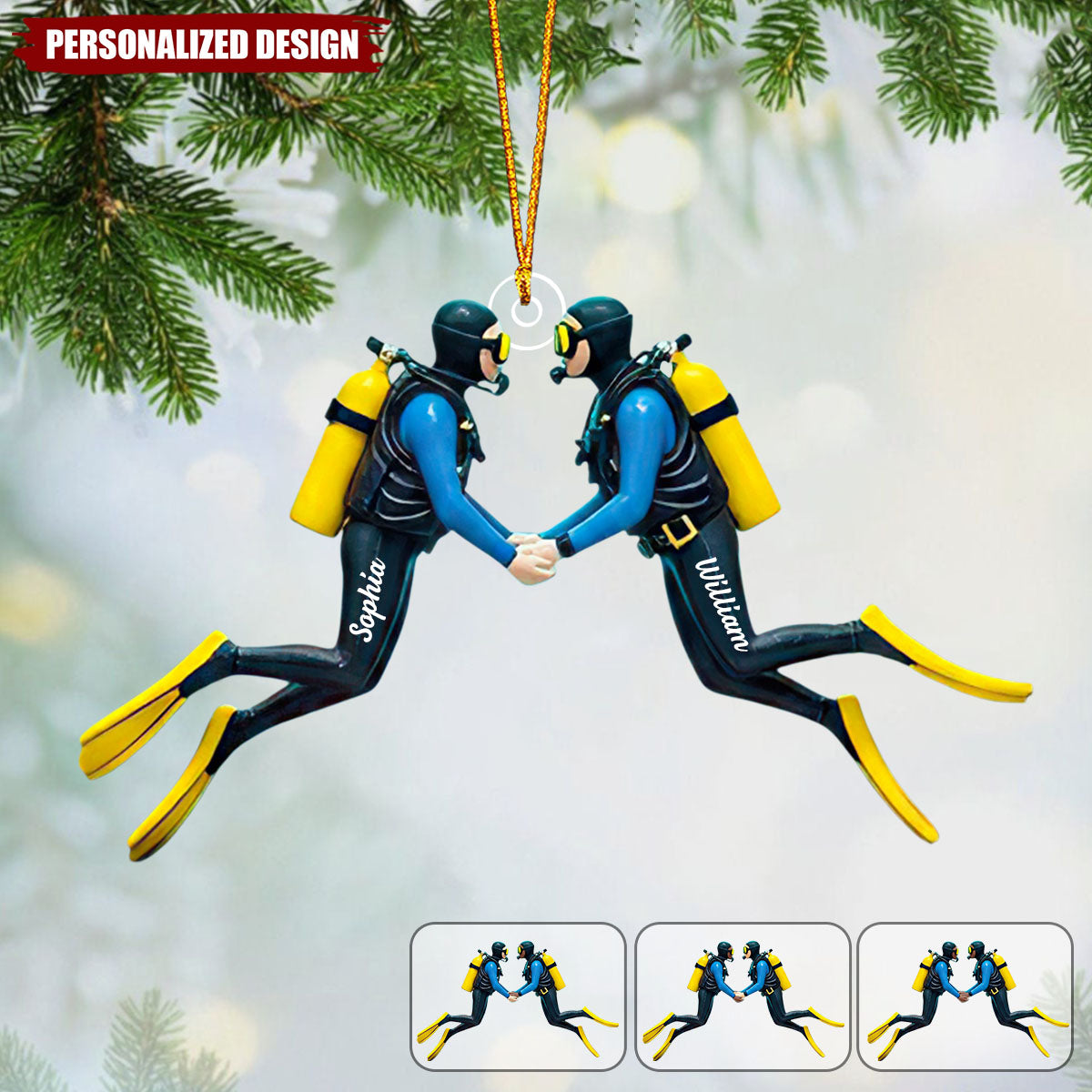 Personalized Scuba Diving Couple Ornament