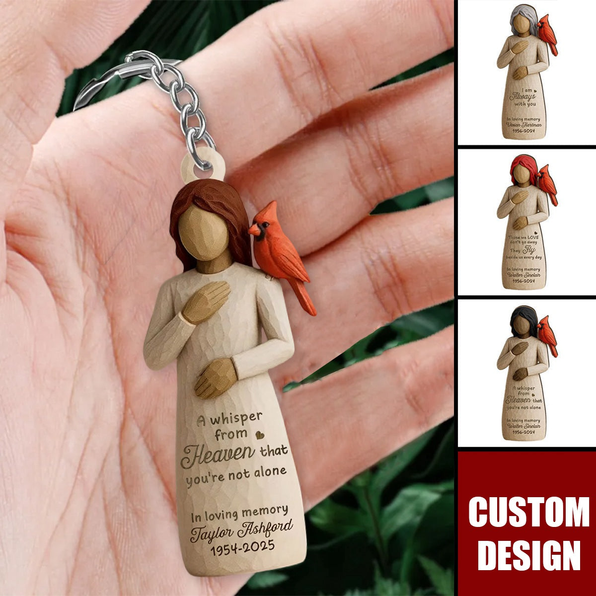 Always With You Cardinal & Woman Personalized Acrylic Keychain, Memorial Sympathy Gift