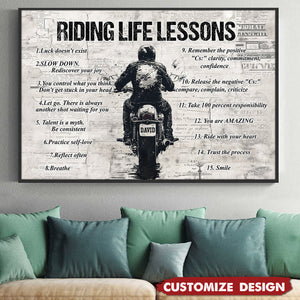 Personalized Motivational Quote Riding Life Lessons Poster - Gift For Biker