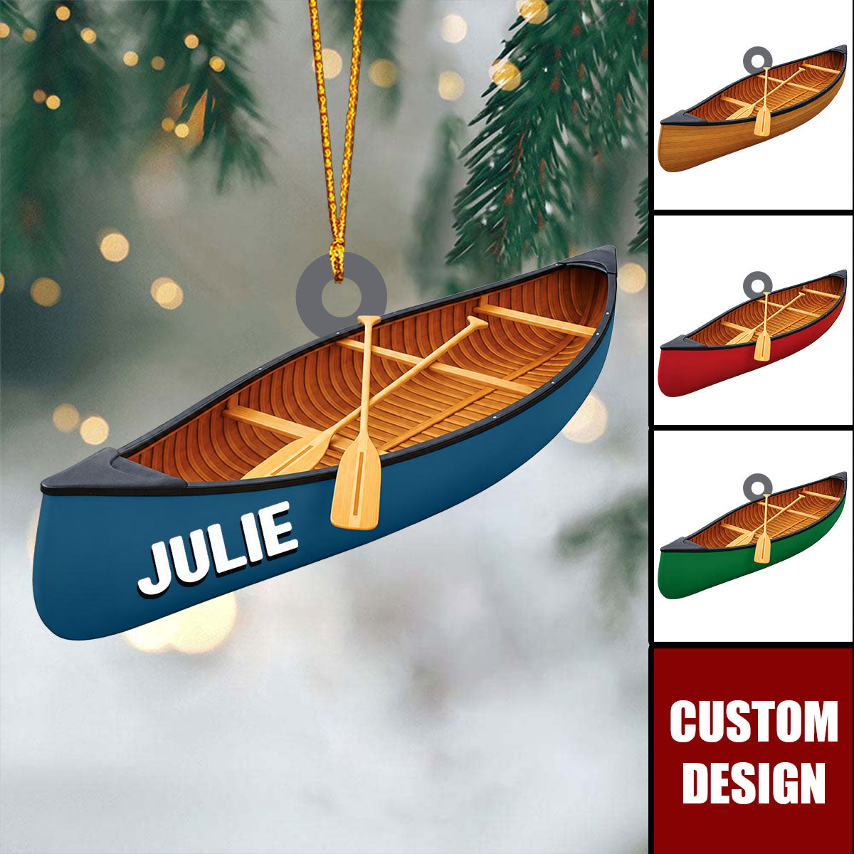 Personalized Canoe Nautical Ornament Christmas Tree Hanging Decor - Canoe Paddle Boat Gift For Water Sports Enthusiasts