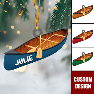 Personalized Canoe Nautical Ornament Christmas Tree Hanging Decor - Canoe Paddle Boat Gift For Water Sports Enthusiasts