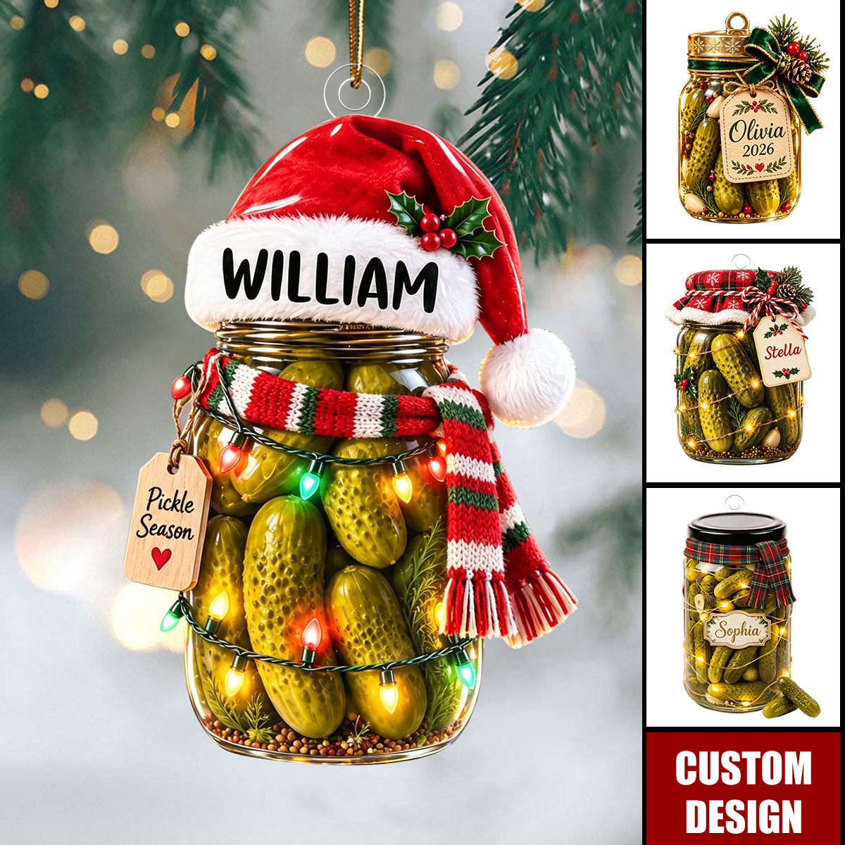 Personalized Christmas Pickle Jar Acrylic Ornament