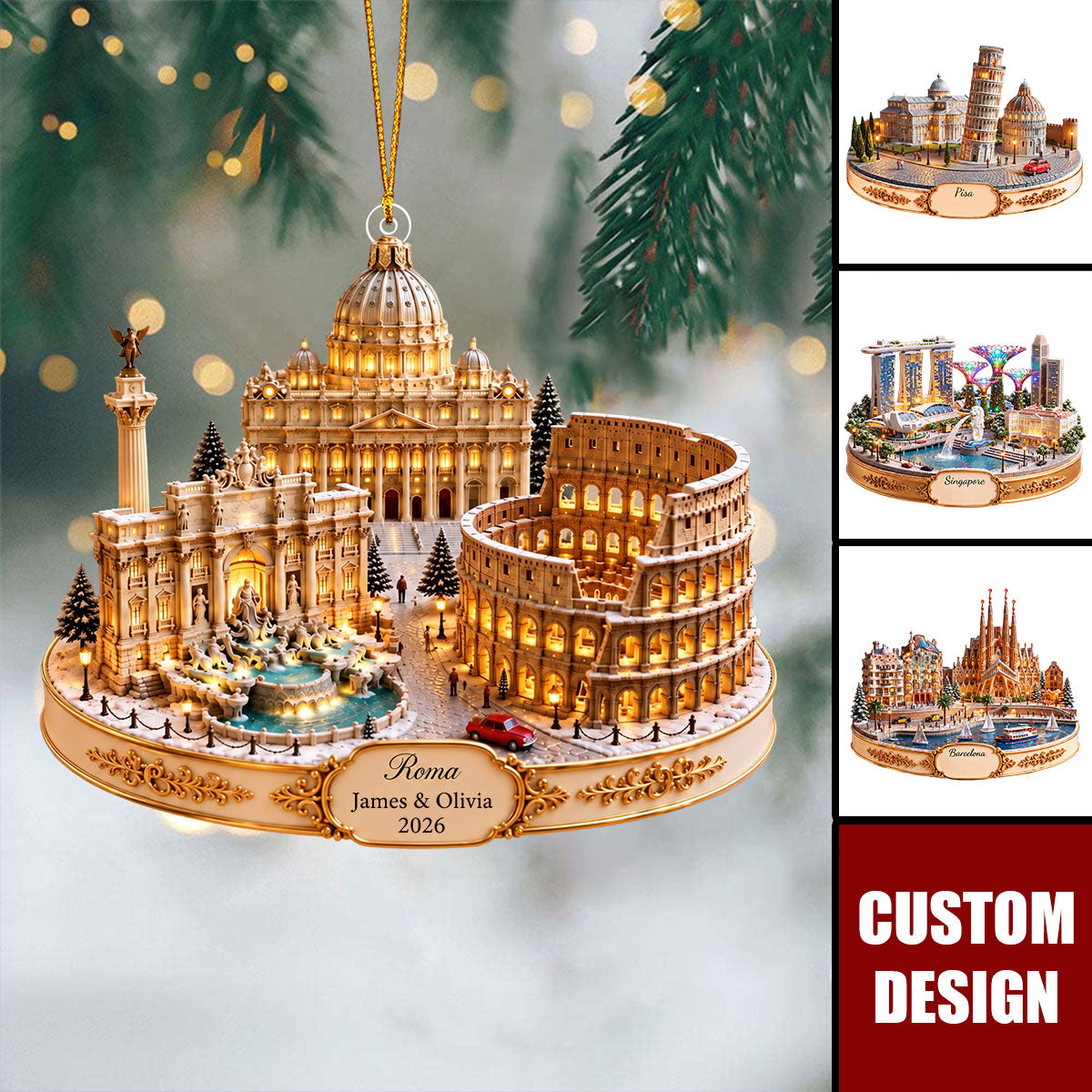 Personalized World Landmark Christmas Ornament - New Release