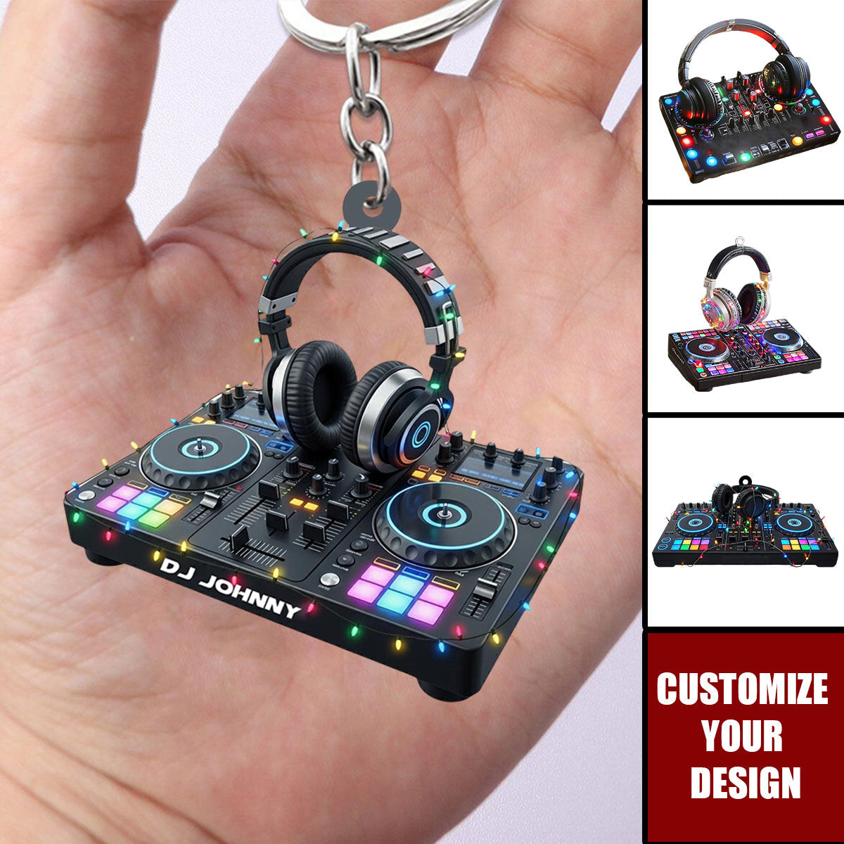 DJ Mixer with Headphones Keychain, Custom Name Music Console Keychain, Gift For DJs, Music Producers