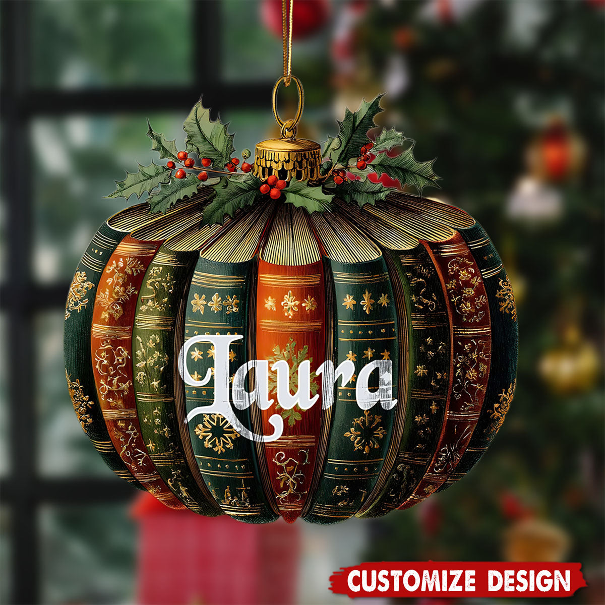 Personalized Book Pumpkin Shape Christmas Ornament-Gift For Book Lover