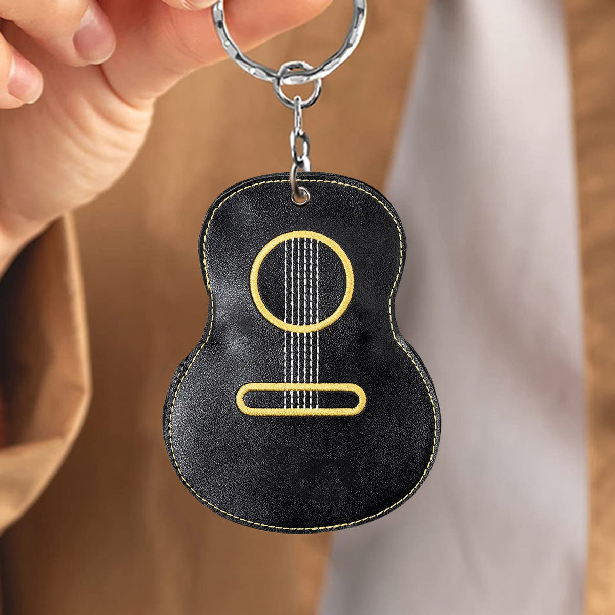 Personalized Guitar-Shaped Portable PU Leather Keychain-Gift for Guitar Player