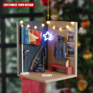Military Christmas Ornament-Patriotic Soldier Uniform, Flag & Rifle-Personalized Patriotic Christmas Tree Acrylic Ornament