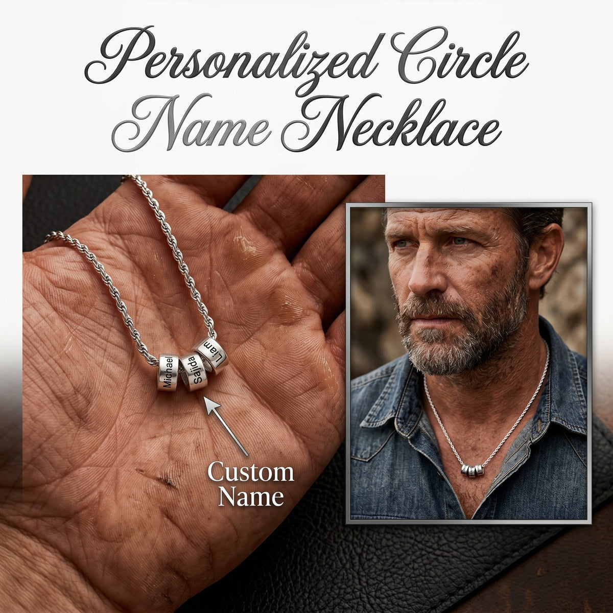 Personalized Family Name Printed Bead Necklace - Gift For Dad Husband