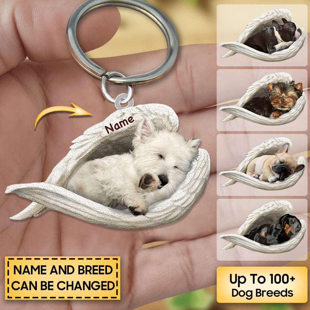 Personalized Dog Sleeping Angel Keychain-Great Gift Idea For Dog Lovers